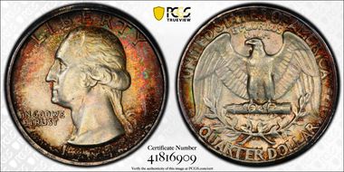 1934 25C Medium Motto AU58+