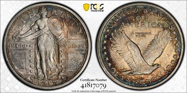 1917-D 25C Type 1 AU58FH