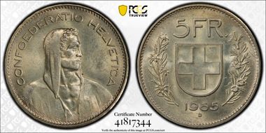 1965 B 5 Fr KM-40  Ag AU58