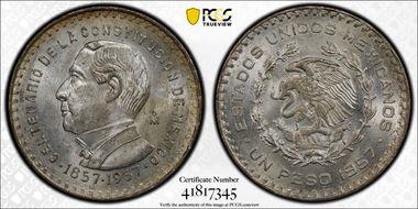 1957-Mo Peso Constitution KM-458 MS63