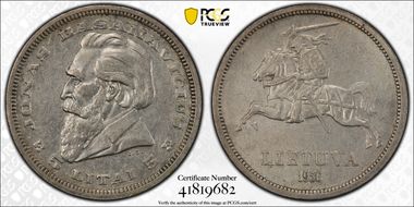 1936 5 Litai Jonas Basanavičius ↑↑ KM-82  Ag N1