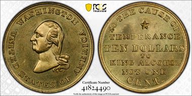 (c.1855) Medalet GW-177 Var-Gilt Brass King Alcohol MS64