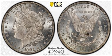 1881-O $1 VAM 27 Doubled Ear MS64