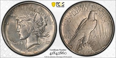 1921 $1 High Relief, Peace N1