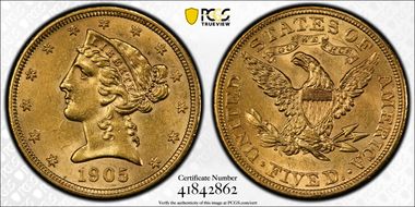 1905 $5 MS62