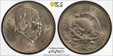 1947-Mo Peso KM-456  Ag MS66