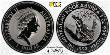 1992 $1 Kookaburra Ag MS69