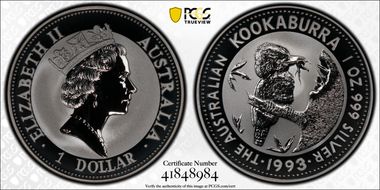 1993 $1 Kookaburra Ag MS70