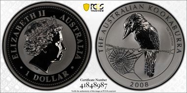 2008-P $1 Kookaburra Ag MS70