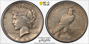 1921 $1 High Relief, Peace N1