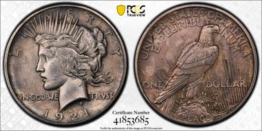 1921 $1 High Relief, Peace N1