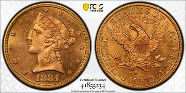 1884-S $5 MS64