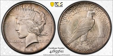 1921 $1 VAM 1F, Polishing Lines Peace MS65