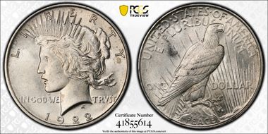 1922 $1 VAM 1E Gouge in Rays MS62