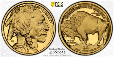 2008-W $5 American Buffalo .9999 Fine Gold PR70DCAM