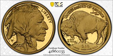 2008-W $10 American Buffalo .9999 Fine Gold PR70DCAM