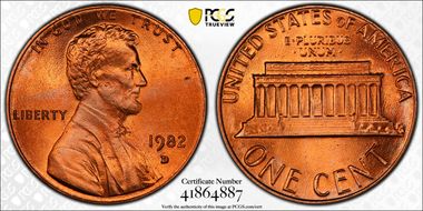 1982-D 1C Zinc, Small Date MS67RD