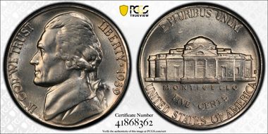 1939-S 5C Reverse of 1940 MS64FS