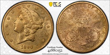1890-CC $20 AU55