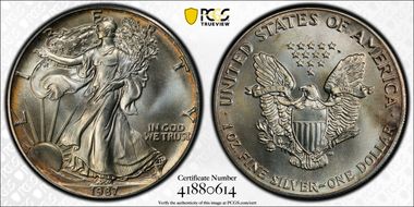 1987 $1 Silver Eagle MS68