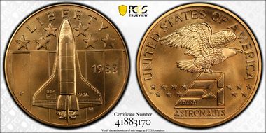 1988-P Medal D1988-3b Young Astronauts Space Shuttle 38mm MS69