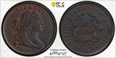 1806 1/2C Small 6, No Stems N1BN