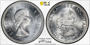 1953 5 Shil KM-52 MS65