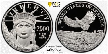 2000-W $50 Statue of Liberty PR70DCAM