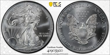 1999 $1 Silver Eagle MS70