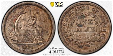 1837 10C Seated, Small Date AU53