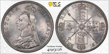 1888 Dbl Fl S-3923  ESC-2700  2nd I in VICTORIA missing serif MS64