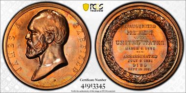 No Date Medal James Garfield Bronze 34mm MS67RD