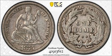 1875-CC 10C Mintmark Above Bow VF35