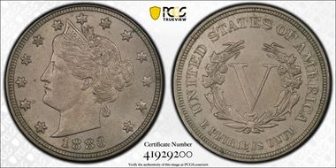 1883 5C No CENTS AU58