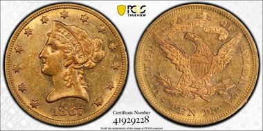 1867 $10 AU58