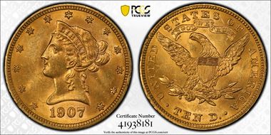1907 $10 Liberty MS63