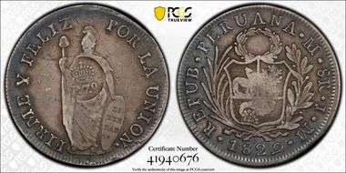 (1832-34) 8 R KM-83 C/M on Peru 8R VF30