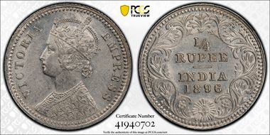 1896-C 1/4 Rup SW-6.324 Prid-400 AU58