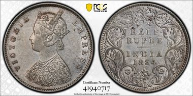 1894-B 1/2 Rup SW-6.223 Incuse AU53