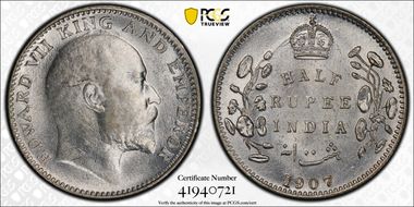1907-B 1/2 Rup SW-7.64 Prid-316 MS62