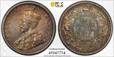 1912(B) 1/2 Rup SW-8.65 MS63