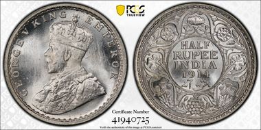 1914(B) 1/2 Rup SW-8.73 MS65