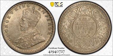 1916(C) 1/2 Rup SW-8.78 MS64
