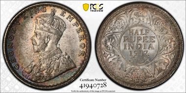 1917(B) 1/2 Rup SW-8.82 MS63