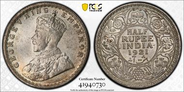 1921(C) 1/2 Rup SW-8.90 MS64