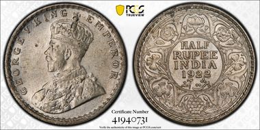 1922(C) 1/2 Rup SW-8.93 MS61