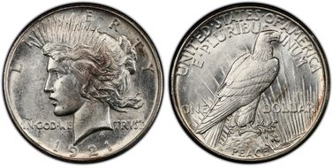 1921 $1 High Relief, Peace MS62