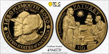 2020-W $10 Mayflower 400th Anniversary U.K. Gold Proof Set PR70DCAM