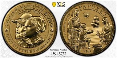 2020-W $10 Mayflower 400th Anniversary Reverse Proof PR70