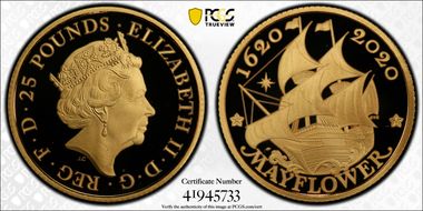 2020 £25 Mayflower 400th Anniversary U.S Gold Proof Set PR70DCAM